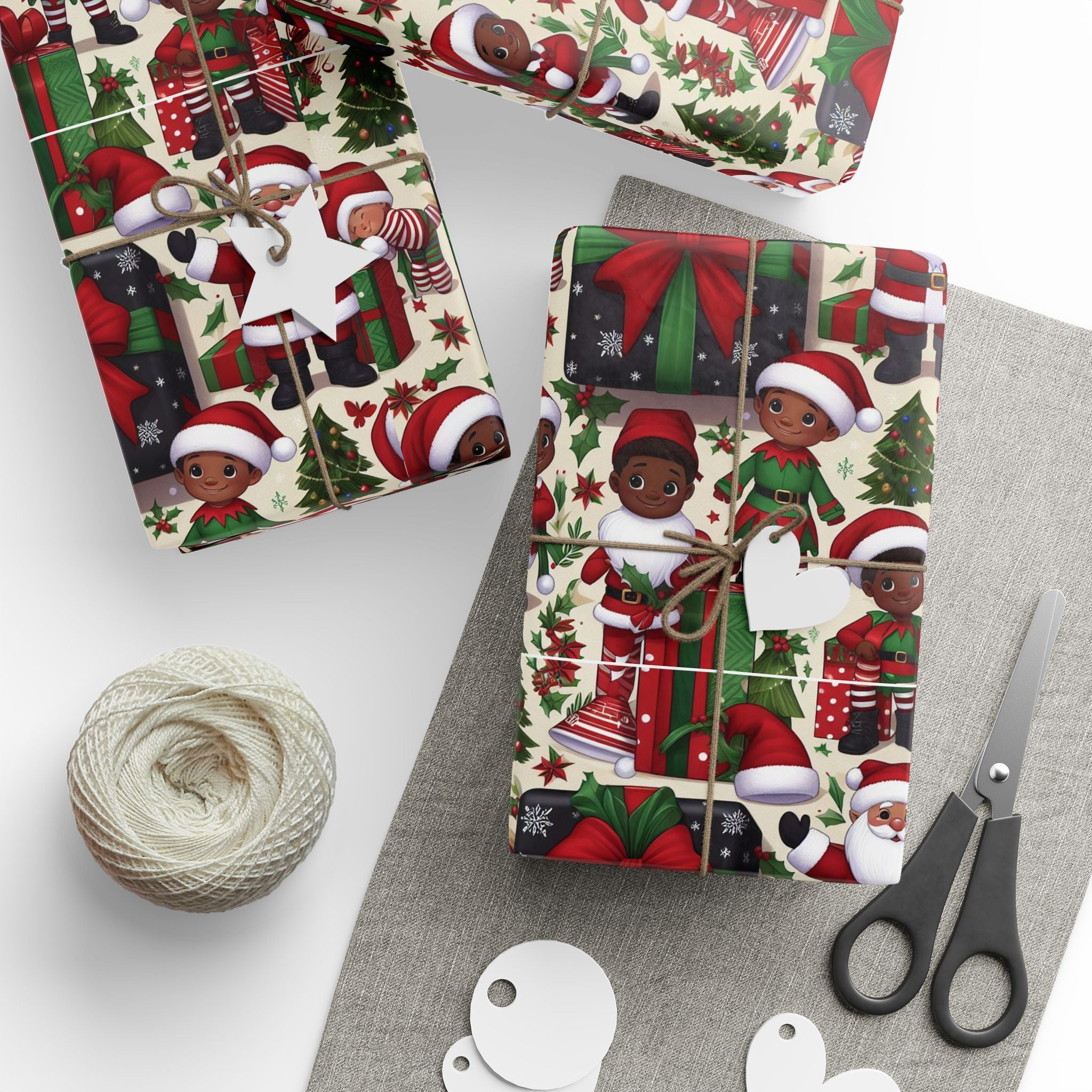 Festive Black Gift Wrap — Happy Children & Santa Holiday Wrapping Paper