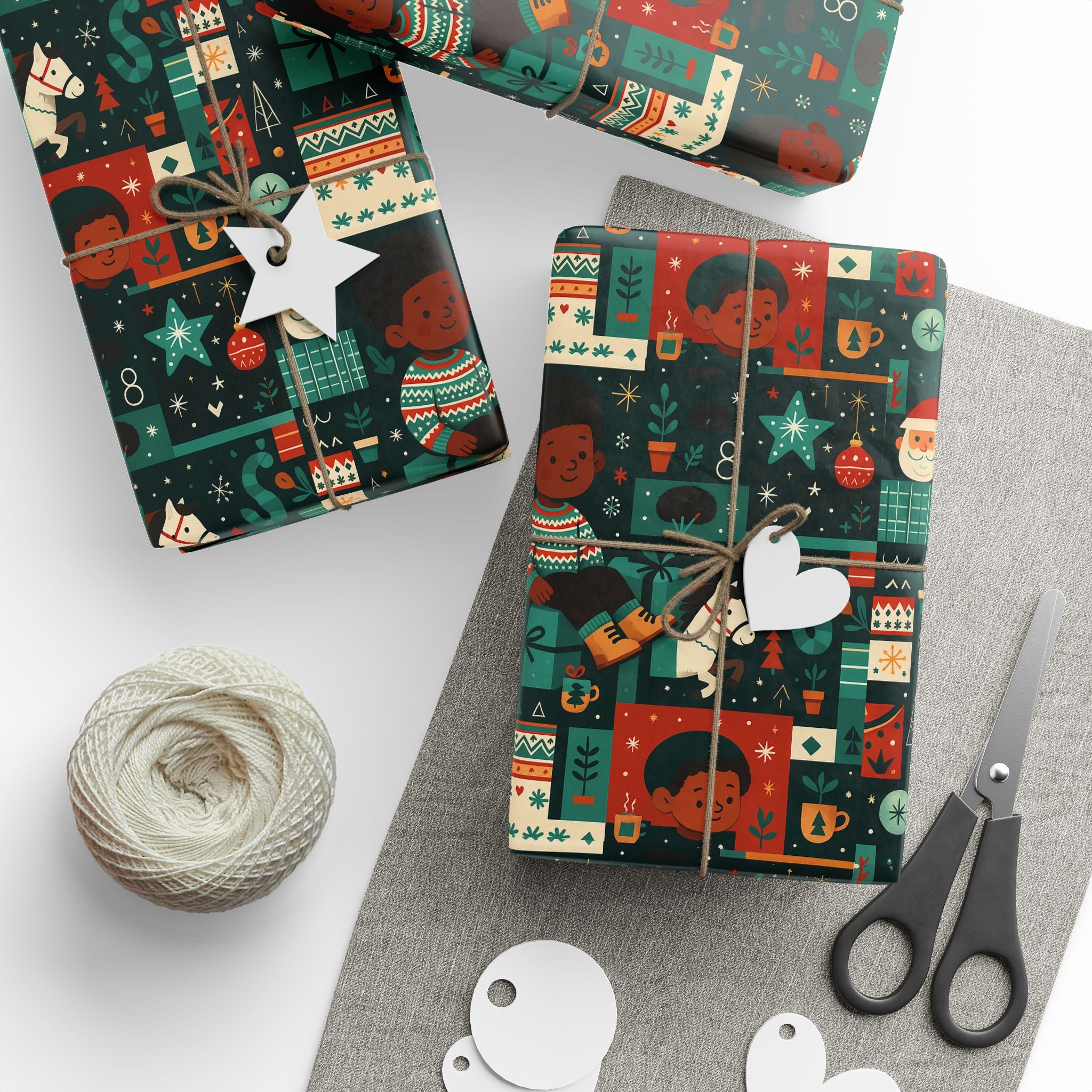 Holiday Gift Wrap Paper – Retro Santa & Cozy Sweater Pattern