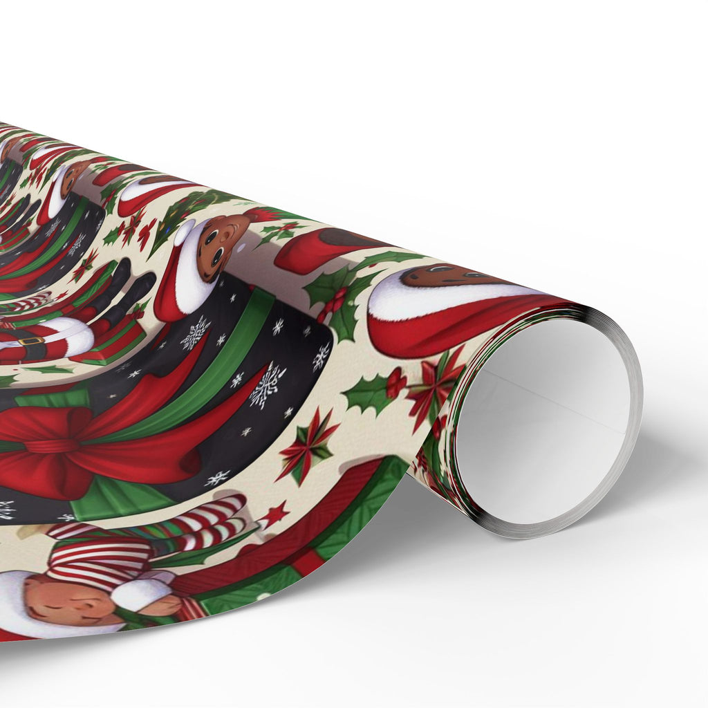 Festive Black Gift Wrap — Happy Children & Santa Holiday Wrapping Paper
