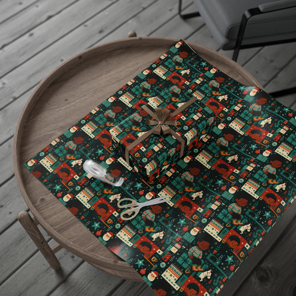 Holiday Gift Wrap Paper – Retro Santa & Cozy Sweater Pattern