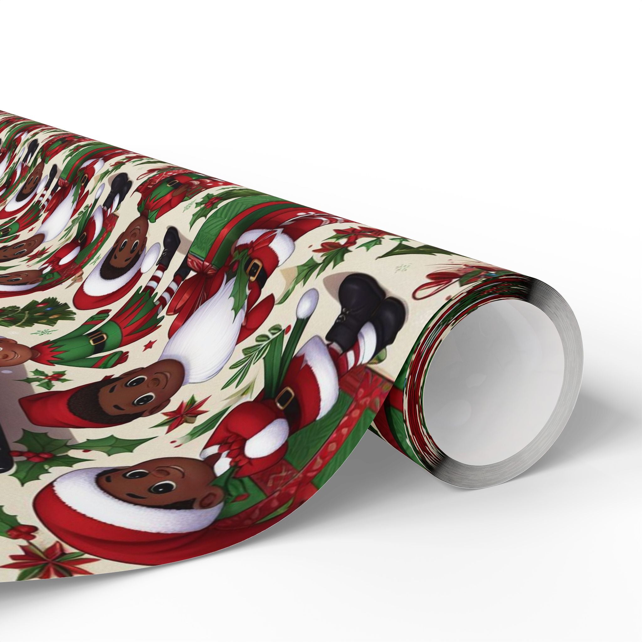 Festive Black Gift Wrap — Happy Children & Santa Holiday Wrapping Paper