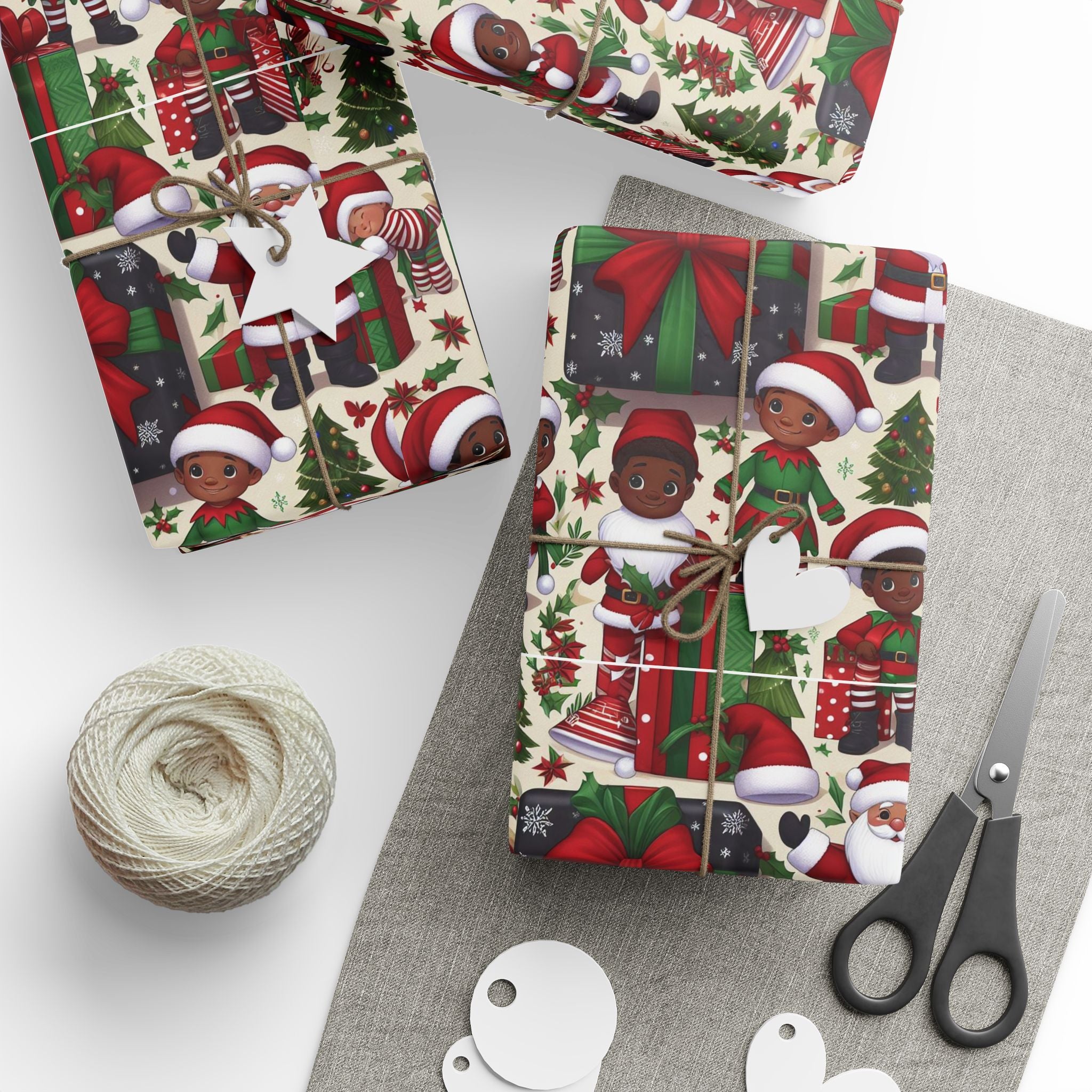 Festive Black Gift Wrap — Happy Children & Santa Holiday Wrapping Paper