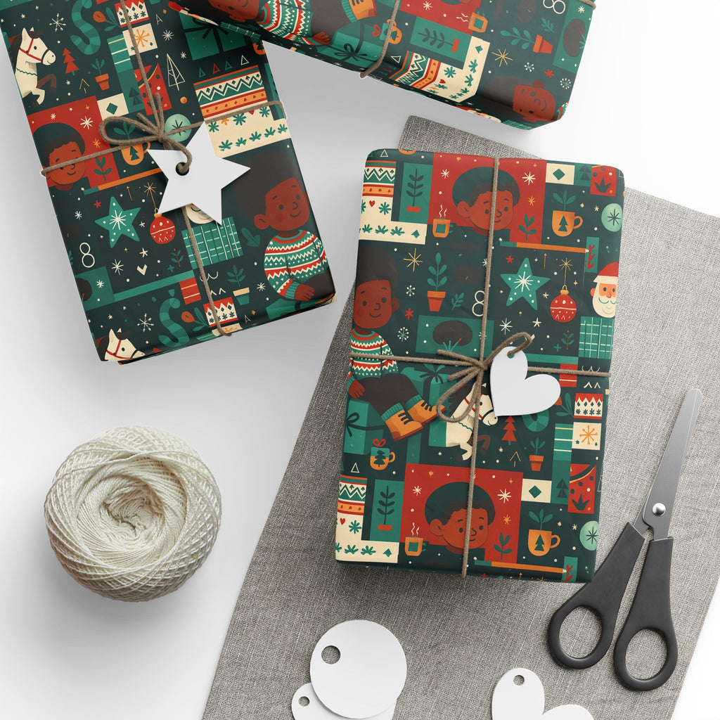Holiday Gift Wrap Paper – Retro Santa & Cozy Sweater Pattern