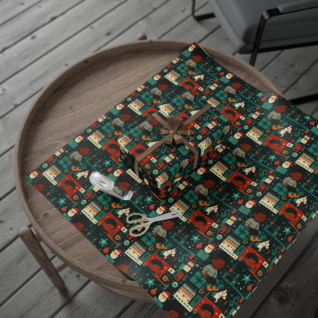 Holiday Gift Wrap Paper – Retro Santa & Cozy Sweater Pattern