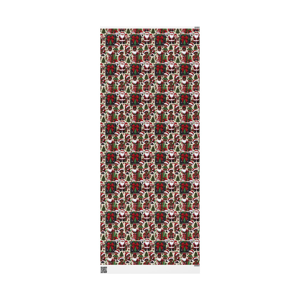 Festive Black Gift Wrap — Happy Children & Santa Holiday Wrapping Paper