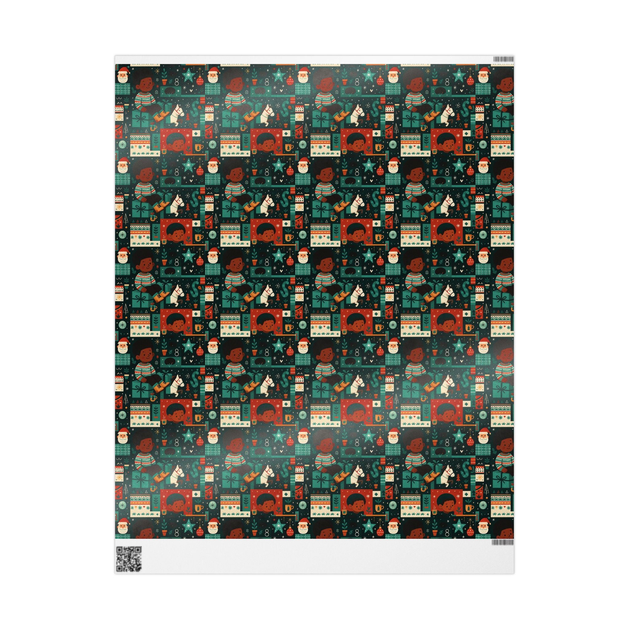Holiday Gift Wrap Paper – Retro Santa & Cozy Sweater Pattern