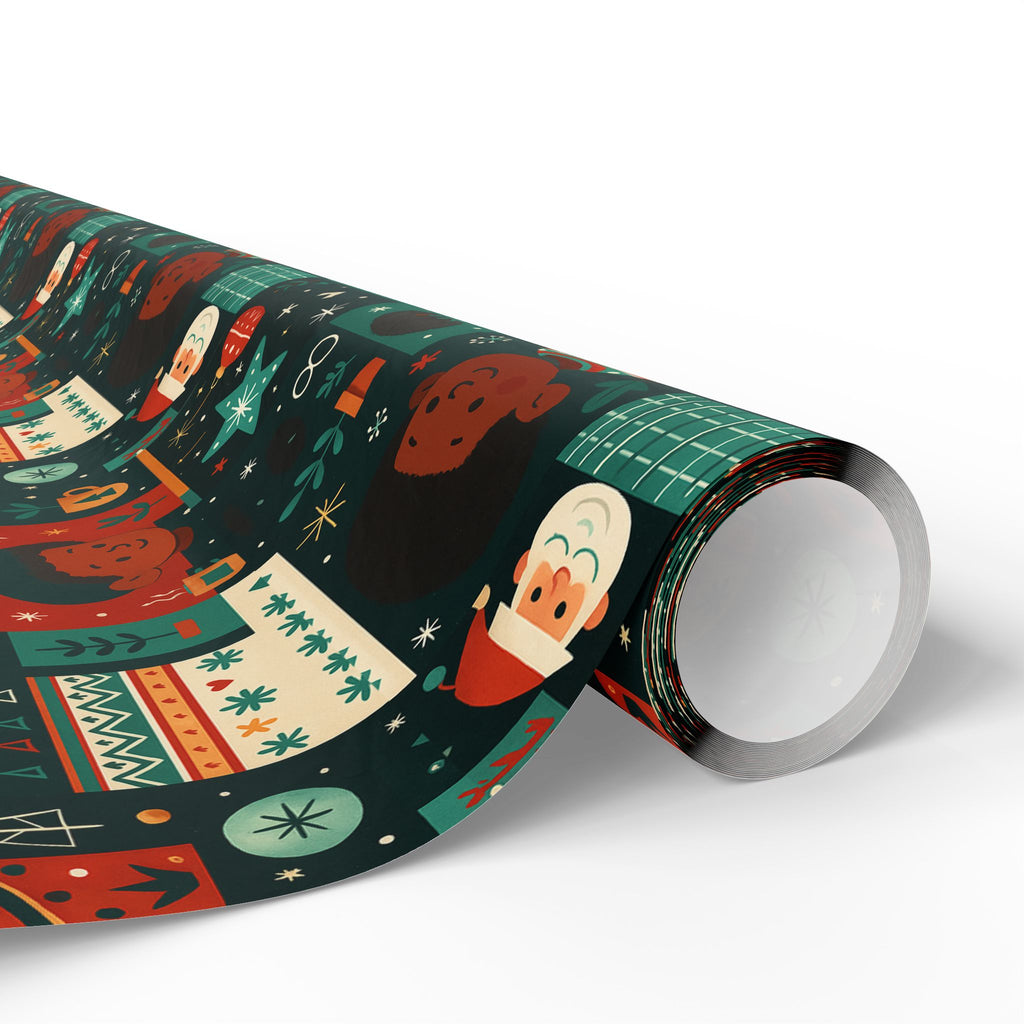Holiday Gift Wrap Paper – Retro Santa & Cozy Sweater Pattern