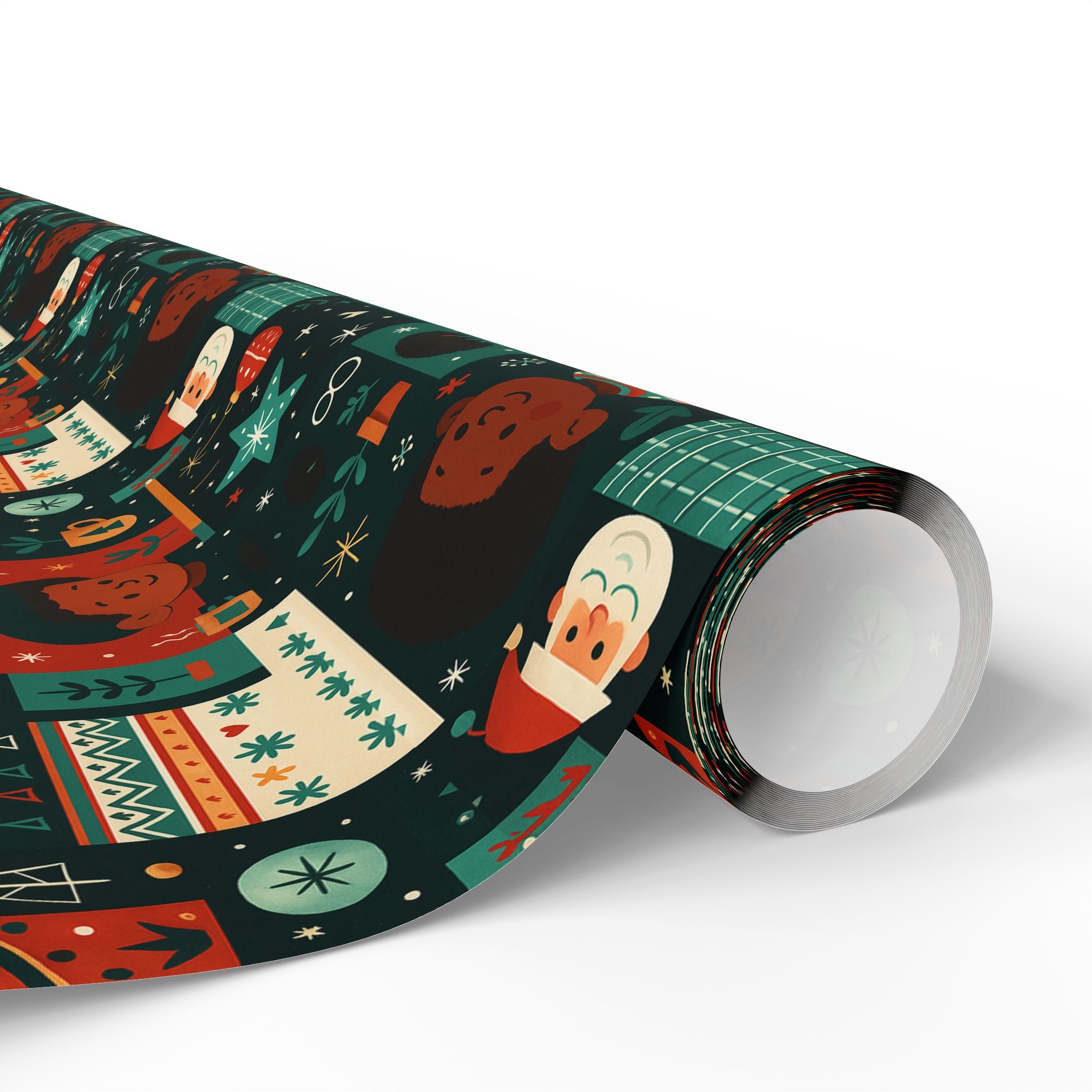 Holiday Gift Wrap Paper – Retro Santa & Cozy Sweater Pattern