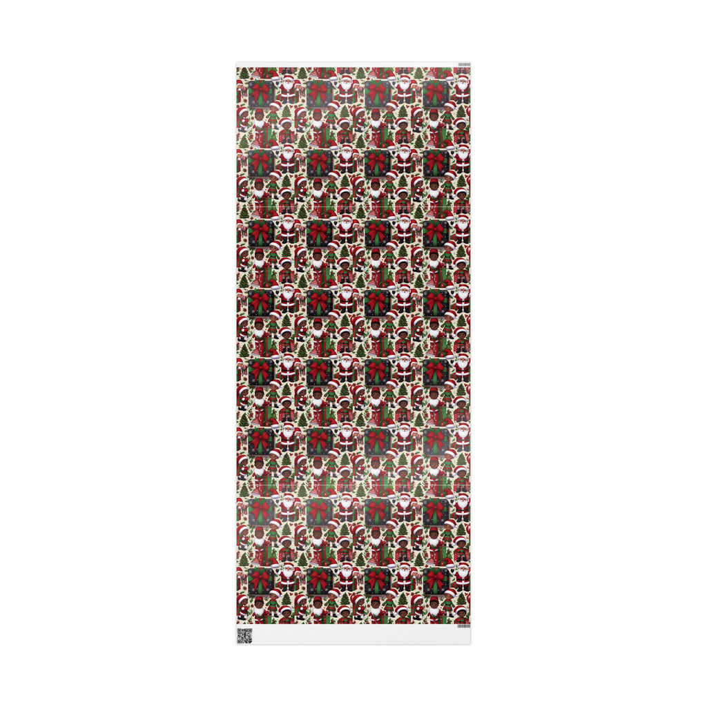 Festive Black Gift Wrap — Happy Children & Santa Holiday Wrapping Paper