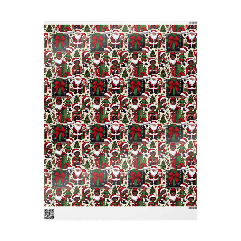 Festive Black Gift Wrap — Happy Children & Santa Holiday Wrapping Paper