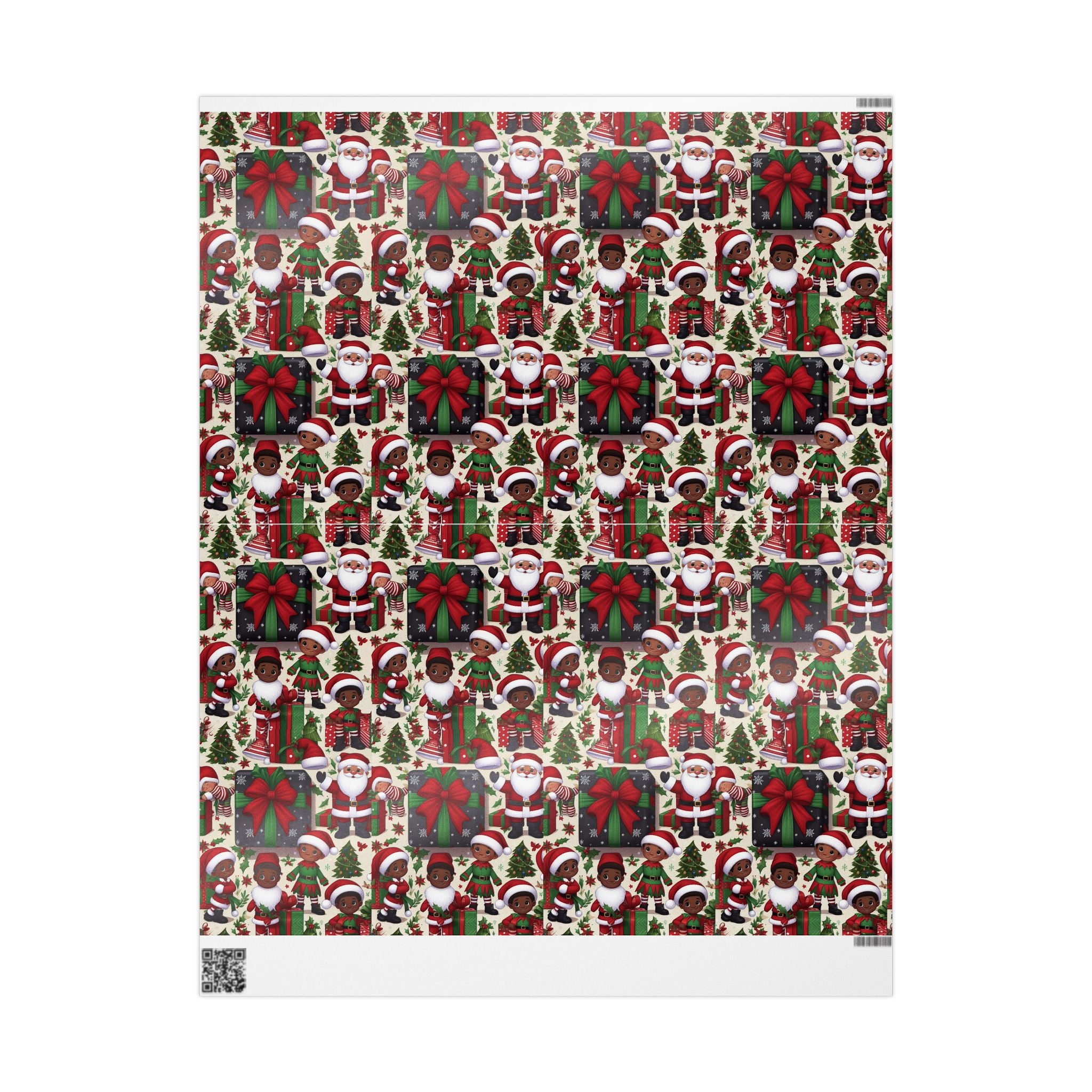 Festive Black Gift Wrap — Happy Children & Santa Holiday Wrapping Paper