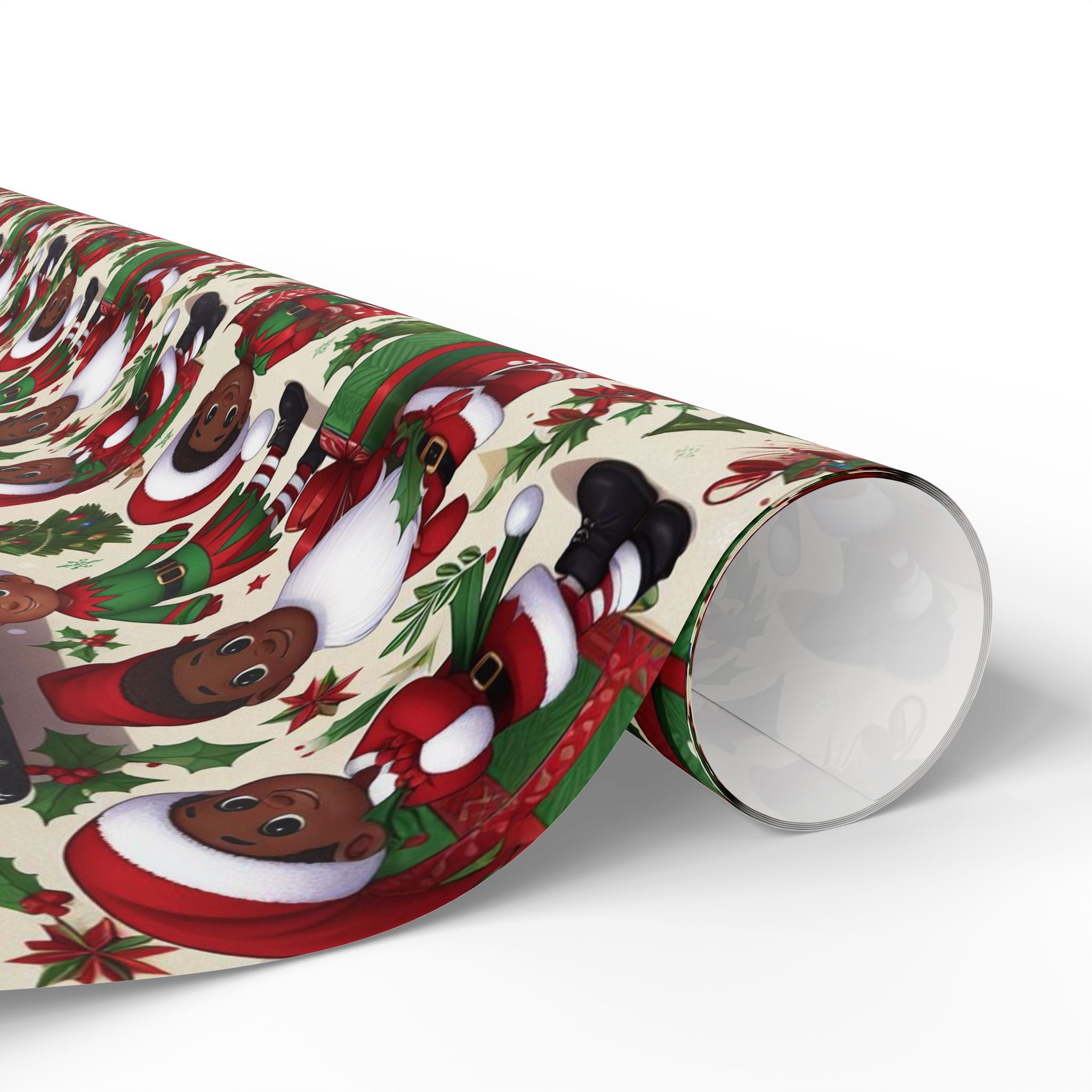 Festive Black Gift Wrap — Happy Children & Santa Holiday Wrapping Paper