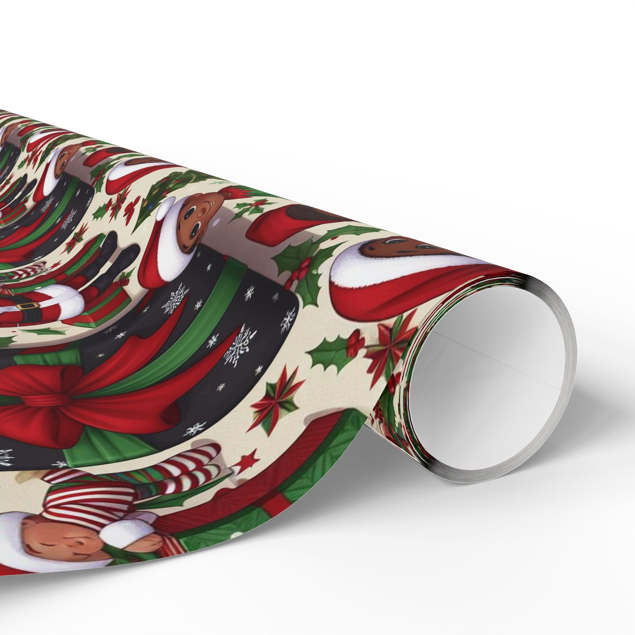 Festive Black Gift Wrap — Happy Children & Santa Holiday Wrapping Paper