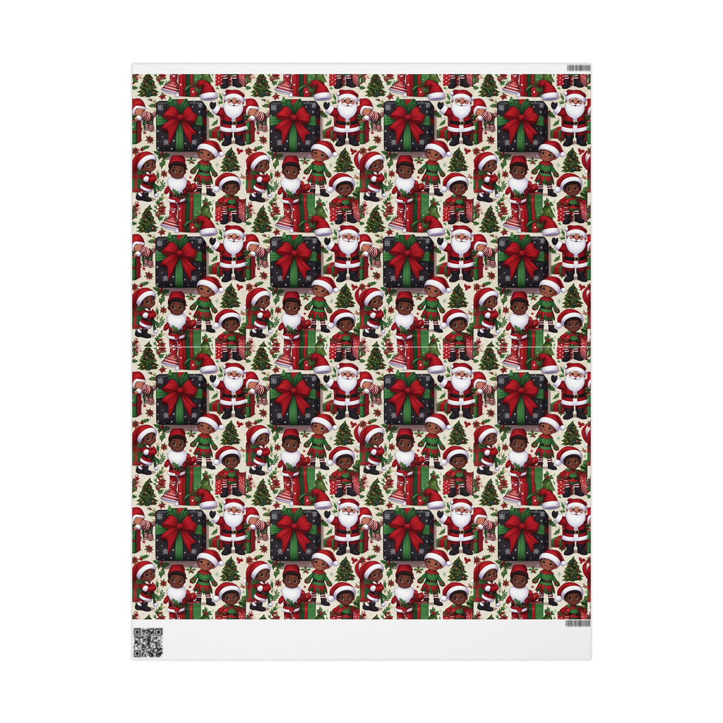 Festive Black Gift Wrap — Happy Children & Santa Holiday Wrapping Paper