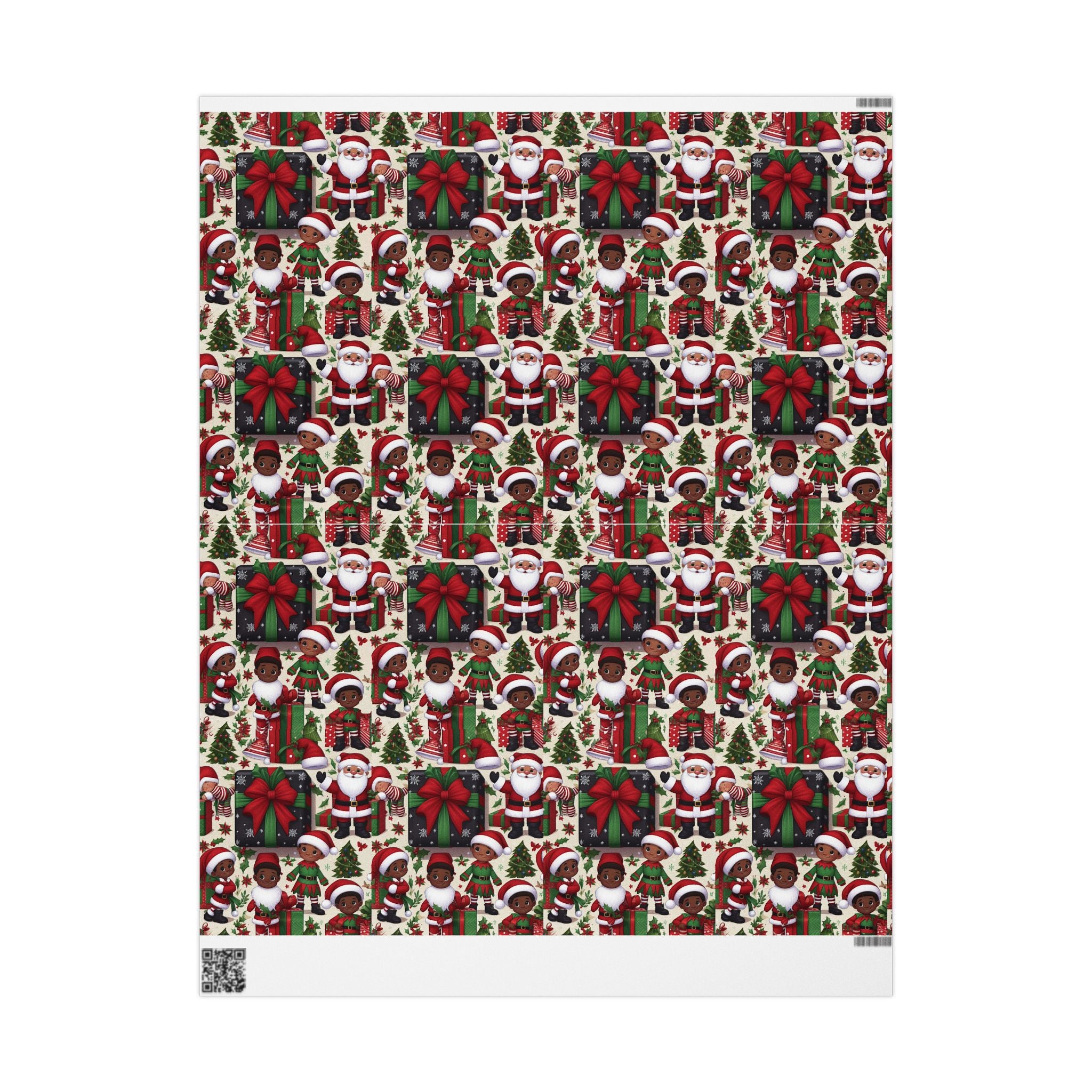 Festive Black Gift Wrap — Happy Children & Santa Holiday Wrapping Paper