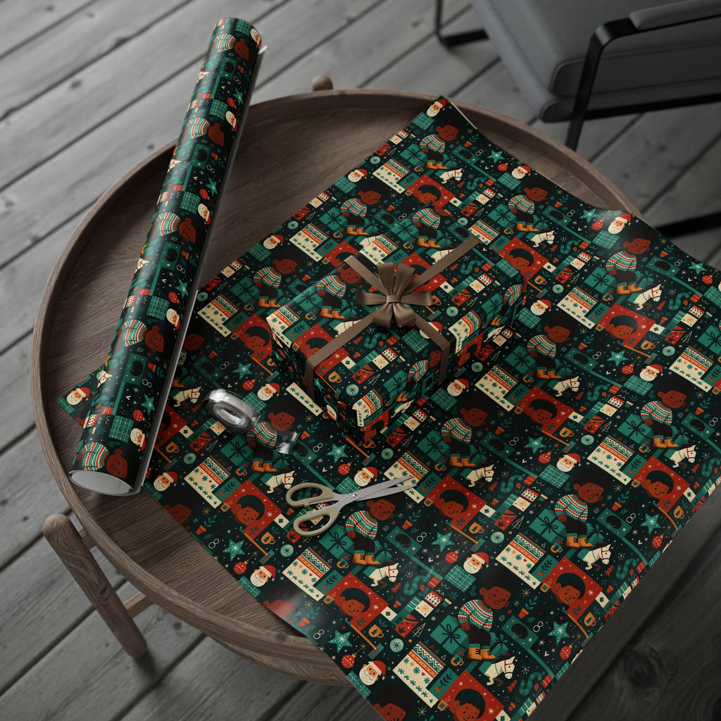 Holiday Gift Wrap Paper – Retro Santa & Cozy Sweater Pattern