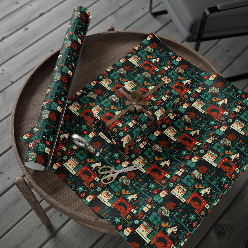 Holiday Gift Wrap Paper – Retro Santa & Cozy Sweater Pattern