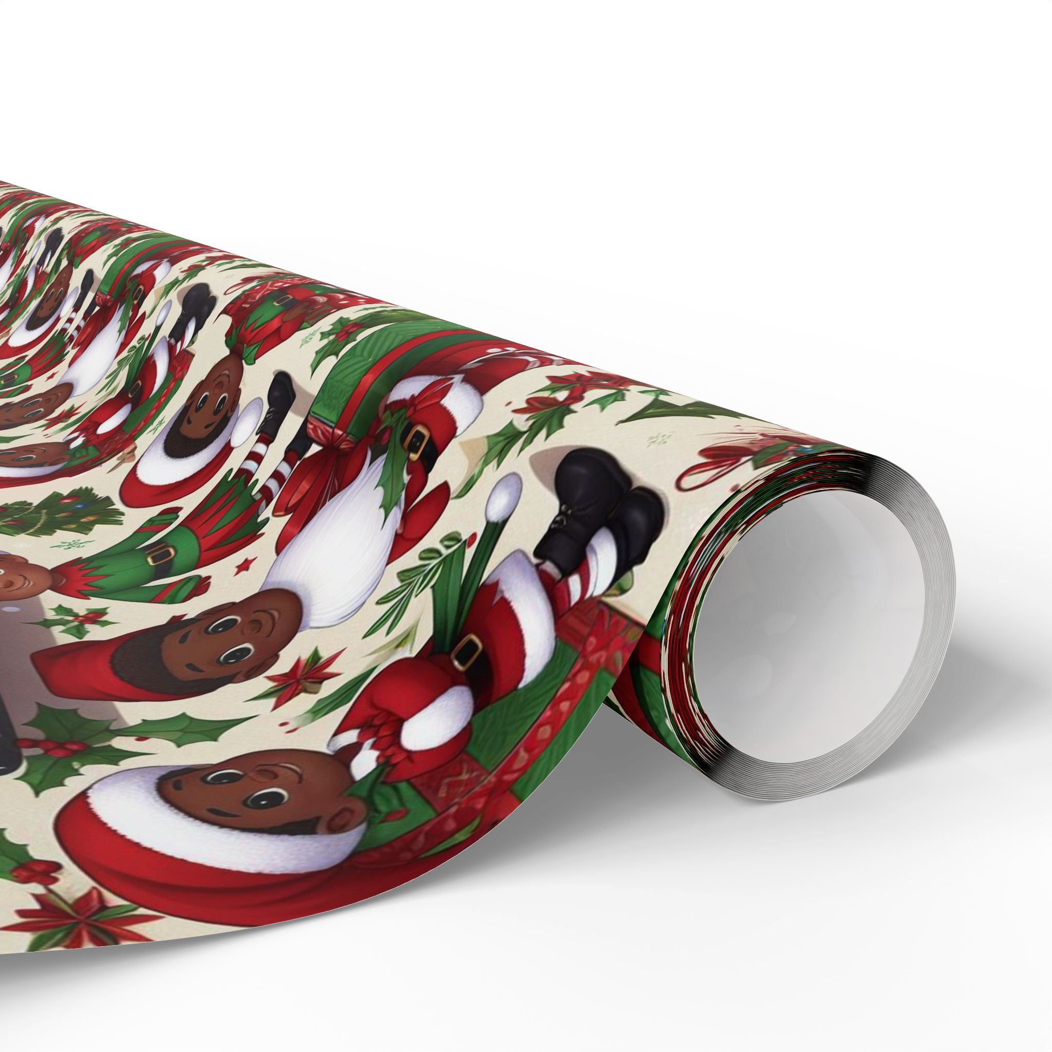 Festive Black Gift Wrap — Happy Children & Santa Holiday Wrapping Paper